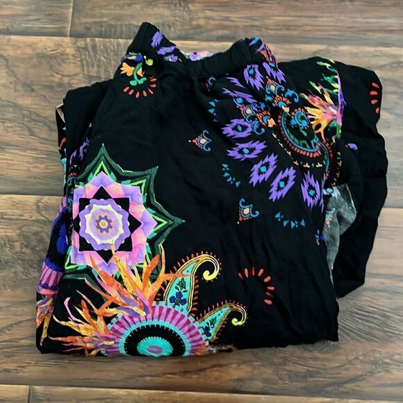 Desigual Kasidy Psychedelic Black Multi Design Spilt Pants Boho Festival - Picture 6 of 16